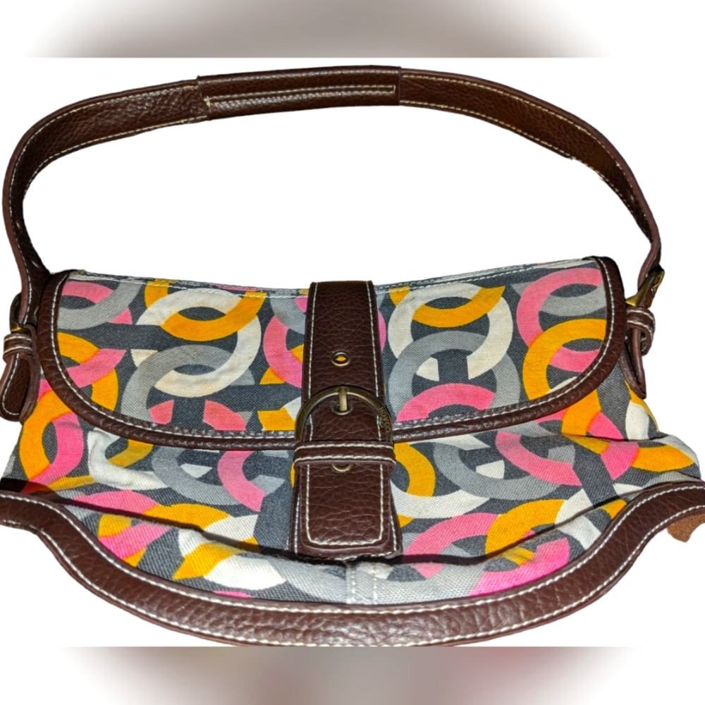 Purse COACH gray pink yellow Great for Spring/Summer, date night.